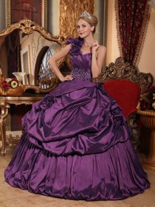Most Recent Purple One Shoulder Quinceanera Dresses Gowns in Taffeta