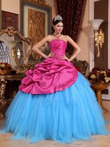 Latest Hot Pink and Blue Strapless Dresses for Quinceaneras with Beading
