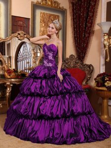 Exquisite Ball Gown Sweetheart Chapel Train Quinceanera Dress in Purple