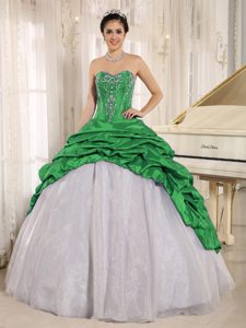 Surprising Sweetheart Quince Dresses with Embroidery in Green and White