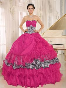 Coral Red Sweetheart Graceful Quinceanera Dress with Zebra and Beading