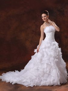 Perfect 2013 Appliqued and Ruffled Wedding Dresses with Chapel Train