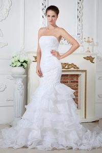 Gorgeous Mermaid Strapless Wedding Dresses for Autumn with Appliques