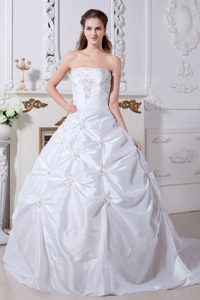 Strapless Princess Taffeta Embroidery Wedding Reception Dress in White