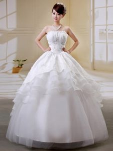 Sweet Organza Church Wedding Dress with Ruffled Layers and Appliques
