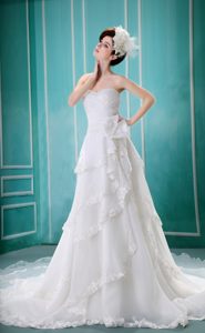 Cute Lace Cathedral Train Empire Organza Wedding Gowns with Sweetheart