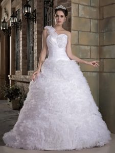 Taffeta and Tulle inexpensive Wedding Dress with One Shoulder