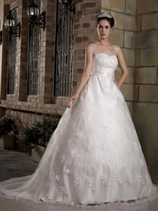 Fabulous Sweetheart Chapel Train Wedding Gown Dress in Taffeta and Lace