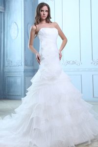 Mermaid Strapless Fabulous Organza Wedding Dresses with Court Train