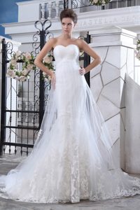 Unique Mermaid Sweetheart Lace Wedding Dress with Court Train