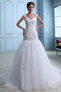 Mermaid White Straps inexpensive Dresses for Wedding in Tulle