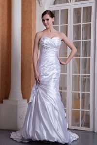 Column Sweetheart Wedding Gowns with Appliques and Ruching on Sale