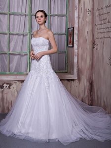 Fabulous Strapless Court Train Dress for Wedding in Taffeta and Tulle