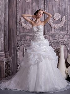 Unique Strapless Beaded Organza Wedding Dress with Chapel Train