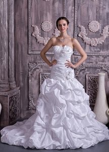 Cute Princess Fitted Strapless Beaded Court Train Wedding Gown in Taffeta