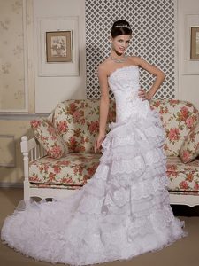Strapless Court Train Informal Wedding Dress in Organza and Lace on Sale