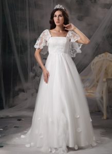 Empire Square Court Train Luxurious Wedding Dresses in Lace