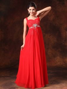 Modern Red Empire Beaded Chiffon Straps Maxi Dresses for 2013 Custom Made