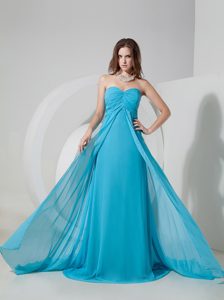 Brand New Blue Empire Sweetheart Chiffon Ruched Maxi Dress with