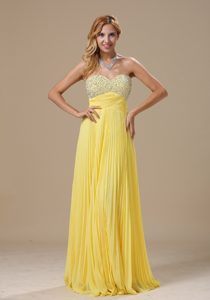 Bright Yellow and Beaded Sweetheart Maxi Dresses on Wholesale Price for Girls