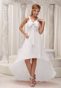 Beautiful White High-low Prom Maxi Dress in Chiffon with Bowknot on Sale