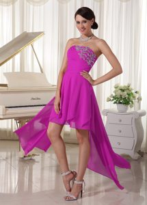 Beautiful Fuchsia High-low Strapless Maxi Dresses with Beading in Chiffon