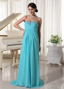 Aqua Blue Sweetheart Ruched Prom Maxi Dress with in Chiffon