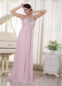 Latest Halter Beaded Chiffon Maxi Dresses with in Baby Pink