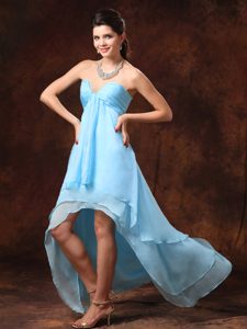 Baby Blue Strapless High-low Chiffon Prom Maxi Dress with Beading on Sale