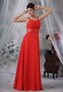Special Ruched Red Chiffon Prom Maxi Dress with Shining Beading for Less