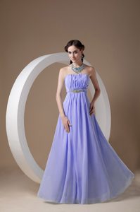 Elegant Lilac Strapless Maxi Dresses with Beading and Ruching in Chiffon