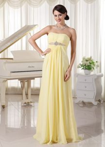 New Arrival Empire Light Yellow Chiffon Prom Maxi Dresses with Beading