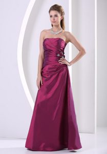 Purple Strapless Prom Maxi Dress with Hand Made Flowers Made in Taffeta