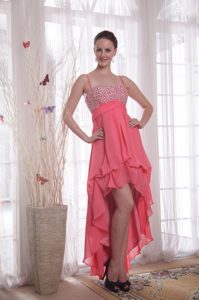 Watermelon Empire High-low Chiffon Prom Maxi Dress with Shining Beading