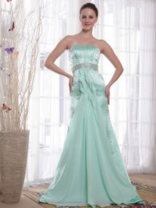 Apple Green Column Strapless Maxi Dress with Beading in Chiffon and Satin