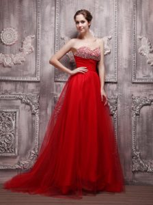 Red Sweetheart Net Maxi Dress with Beading for Cheap
