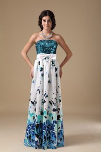 Multi-color Empire Strapless Maxi Dresses in Floral Printing with Sequins