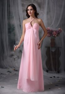Customize Baby Pink Empire Halter Top Maxi Dress in Chiffon with Beading