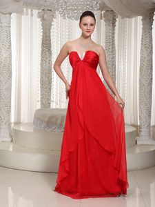Exclusive Red V-neck Ruched Chiffon Prom Maxi Long Dresses Best Seller