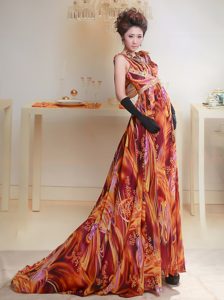 Multi-Color V-neck Chiffon and Printing Prom Maxi Dress for Cheap