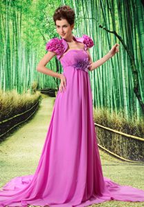 Custom Made Lavender Prom Maxi Dress with Ruching and Hand Flowers