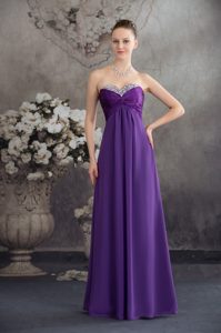 Strapless Beaded and Ruched Purple Prom Maxi Dress in Chiffon on Sale