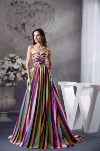 Multi-color Sweetheart Sweep Train Prom Maxi Dress with Lace-up Back