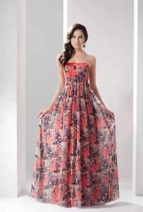 Colorful Strapless Empire Full Length Maxi Dresses with Floral Printing