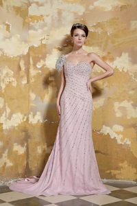 Light Pink Column Chiffon Maxi Dress with Shining Beading