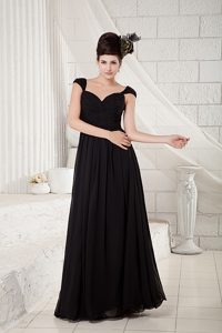 Discount Black Empire Maxi Dress in Chiffon with Beading and Ruching
