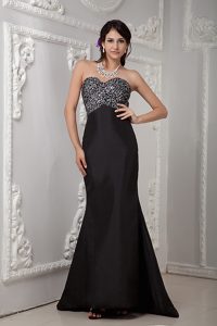 Cheap Black Column Sweetheart Maxi Dress Made in Satin with Beading