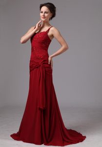 Glitz Ruched and Beaded Dresses for Mother in Wine Red with Spaghetti Straps