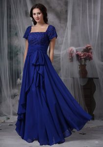 Square Long Royal Blue Mother Dress for Wedding with Beads in Chiffon