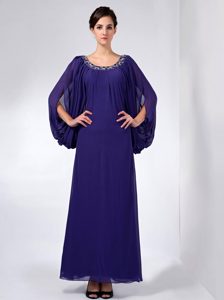 Stylish Scoop Dark Blue Mother of The Bride Dress in Chiffon with Ankle-length